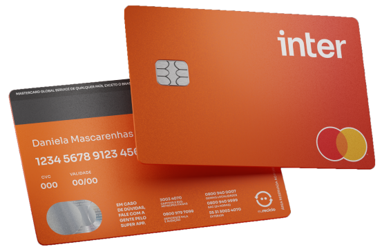 Imagem da frente e do verso do cartão mastercard inter laranja.