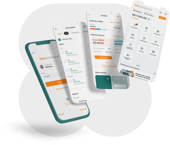 Imagem com várias telas do app do Inter